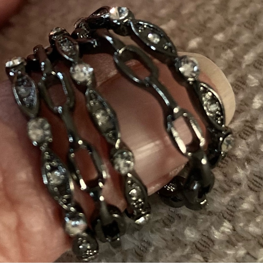 Black and Silver Textured Multi-Band Ring